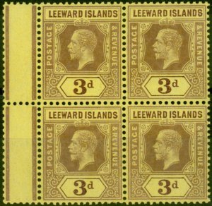 Leeward Islands 1920 3d on Buff SG51c V.F MNH Block of 4