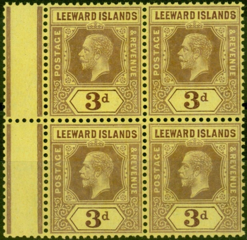 Leeward Islands 1920 3d on Buff SG51c V.F MNH Block of 4 