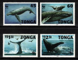 TONGA 1996 Humpback Whales/ WWF; Scott 915-18; MNH