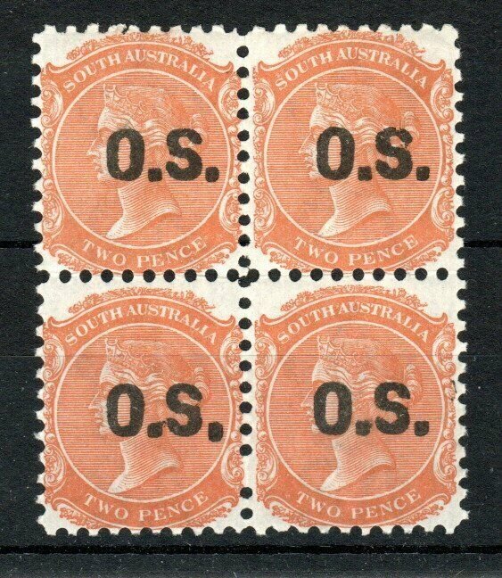 Australia - South 1874 2d Orange-Red Official OS Opt Mnl / Mlh Bl De 4-