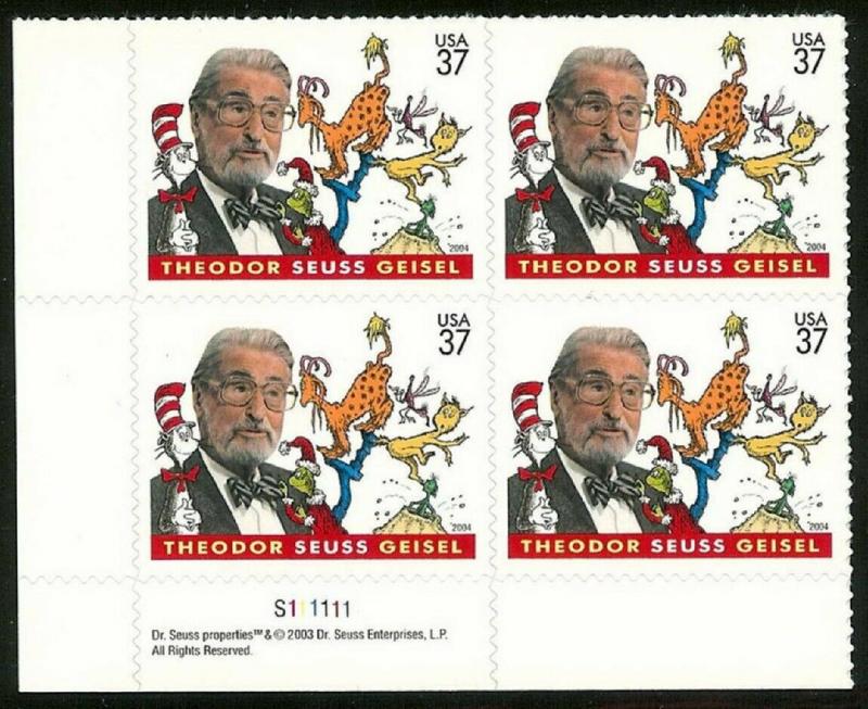 3835 Die Cut Shift Captured Pl# Block Error Dr. Seuss W/ 37c Missing Mint NH