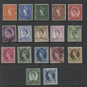 STAMP STATION PERTH GB #292-308 QEII Definitive Set Used 1952-54