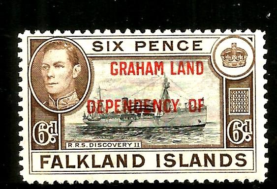 FALKLAND ISLANDS  2L6  MINT HINGED,  DISCOVERY II, GRAHAM LAND OVPT. IN RED