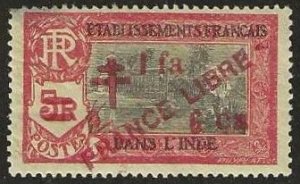 French India, Sc. 207,  mint, lightly hinged, thin. 1943. (F608)