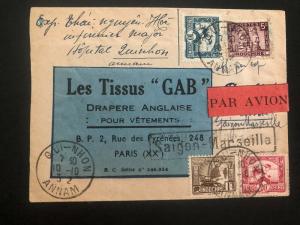 1932 Quy Nhơn Vietnam Indochina Airmail cover to Paris France Via Marseille