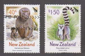 New Zealand # 1910, 1914, Baboon & Ring Tailed Lemur, Used, 1/3 Cat.