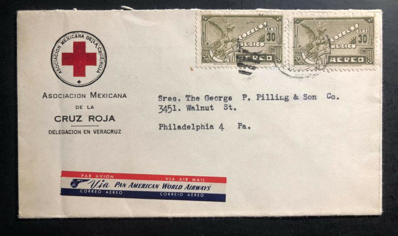 1930s Red Cross Veracruz Mexico Airmail OfficialCover to Philaldephia Pa USA