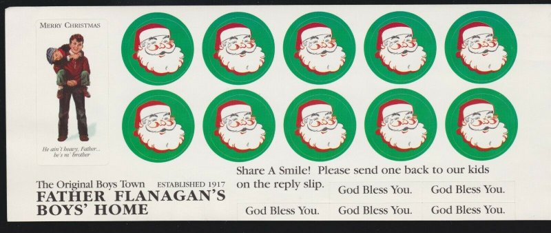 US Vintage Father Flanagan Boy's Home Santa Sticker Card Share A Smile
