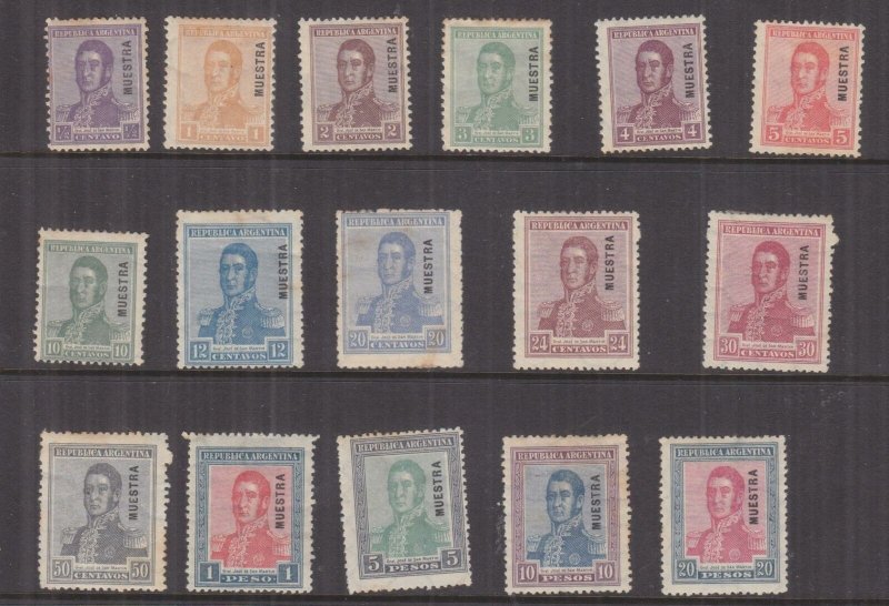 ARGENTINA, 1917 San Martin set of 16, MUESTRA, lhm., spots.