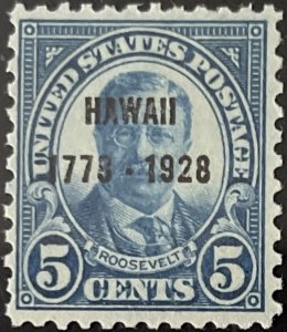 Scott #648 1928 5¢ Theodore Roosevelt Hawaii overprint MNH OG