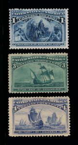 GENUINE SCOTT #230 232 233 MINT OG H 1893 SET OF 3 STAMPS COLUMBIAN EXPO ISSUE