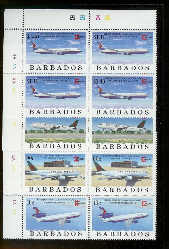 BARBADOS Sc#918-921 Complete Mint Never Hinged PLATE BLOCK Set
