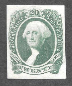 1863 CSA # 13, 20¢, Green, Great Color & Margins, NG, PH, Ink remnants on back