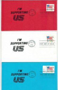 1991 ATLANTA OLYMPICS SCARCE SET OF 3 COLOR ENVELOPES FDCs I'm Supporting US