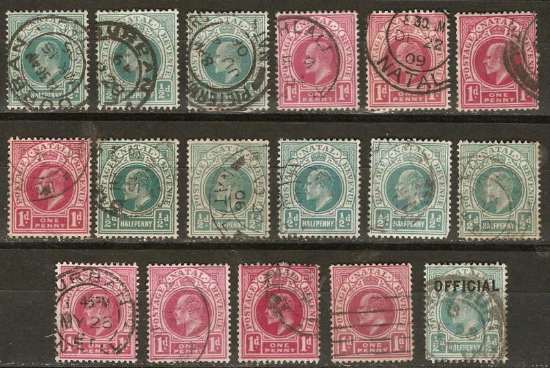 Natal 17 Shades & Cancels 1902-04 SCV $4.45