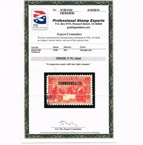 GENUINE PHILIPPINES SCOTT #420 FINE POSTALLY USED PSE GRADED CERT