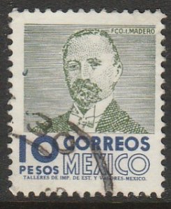 MEXICO 930a, $10P 1950 Def 6th Issue Fosforescent unglazed. USED. F-VF. (1580)