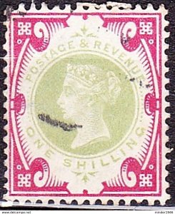 GREAT BRITAIN 1900 QV 1/- Green & Carmine SG214 Used CV £125