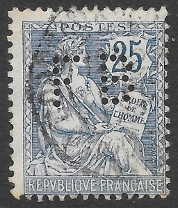 France 25c blue Rights of Man issue of 1902 Scott 136 Used Perfin FB