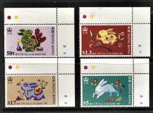 STAMP STATION PERTH Hong Kong #482-485 Year of the Rabbit Set 4 Corner R/H/S MNH