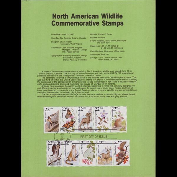 U.S.A. 1987 - Souvenir Sheet - 2286-95 Wildlife 22c