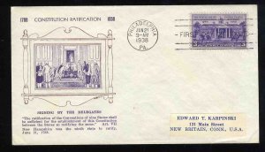 United States First Day Covers #835-33a, 1938 3c Constitution Ratification, G...