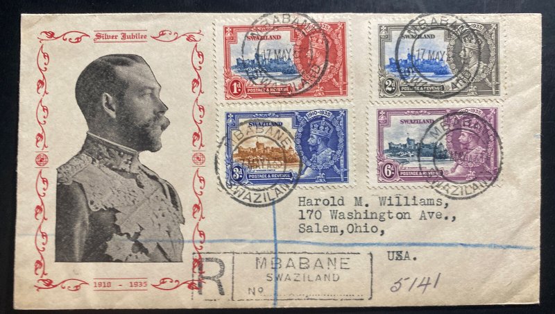 1935 Mbabane Swazaland First Day Cover To Salem OH USA King George V Jubilee