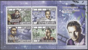 ST THOMAS and PRINCIPE Sc# 1912 MNH S/S of 4 Diff HONOURING CHARLTON HESTON