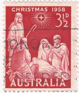 Australia #312- 1958 Christmas - 3 1/2d red  used 