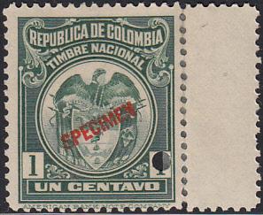 Columbia Revenue - Specimen OP with Hole Punched  MNH