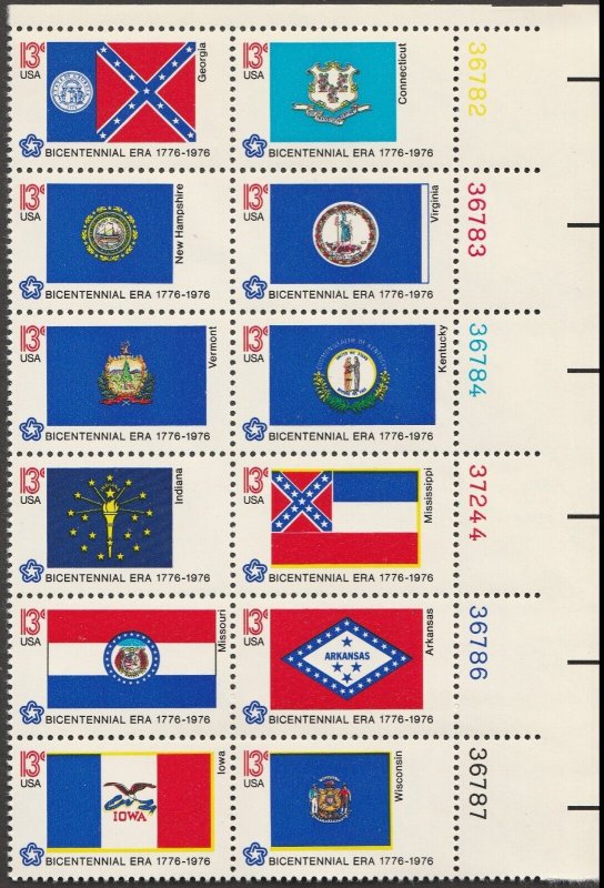 US 1633-1682 State Banners 13c plate block 12 UR #36782 MNH 1976