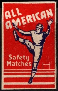 Vintage US Poster Stamp (Match Box Label) All American Safety Matches (Scarce)