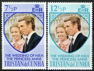 TRISTAN DA CUNHA SC#189-190 PRINCESS ANNE'S WEDDING (1973) MNH