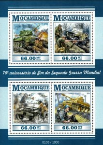 Mozambique 2015 - End of World War II, 70 Years, Soldiers - Sheet of 4 - MNH