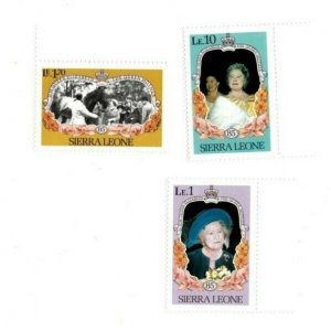 Sierra Leone 1985 - Queen Mother Elizabeth - Set of 3 - Scott 690-92 - MNH