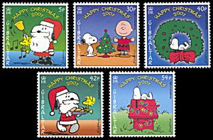 Gibraltar 890-894, MNH, Snoopy and Peanuts Characters,Christmas 2001