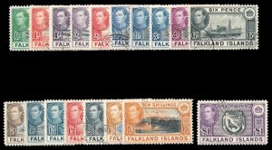 Falkland Islands 1938 KGVI set complete very fine used. SG 146-163.