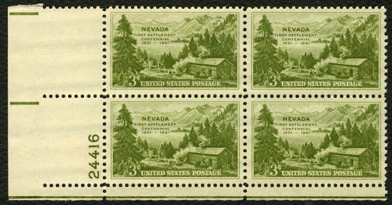 #999 3c Nevada 1st Settlement, Plate Block [24416 LL] **ANY 5=FREE SHIPPING**