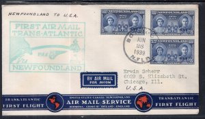 Newfoundland to New York,NY 1939 First Flight Cover