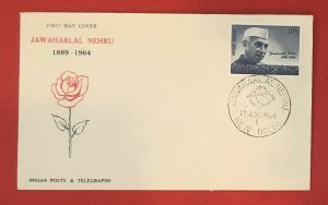 ZAYIX - 1964 India 388 FDC unaddressed - Rose - Flower - Prime Minister Nehru