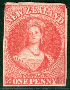 NEW ZEALAND QV Classic Chalon SG97 1d Carmine-Verm' (1864) Mint Cat £950 SBLUE14