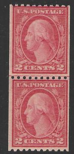 USA 1914. Washington 2c Coil Line Pair 442, Mint NEVER HINGED $130