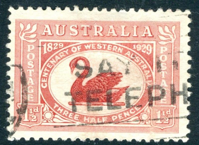 AUSTRALIA-1929 Centenary of Western Australia 1½d Dull Scarlet with Re-Entry 