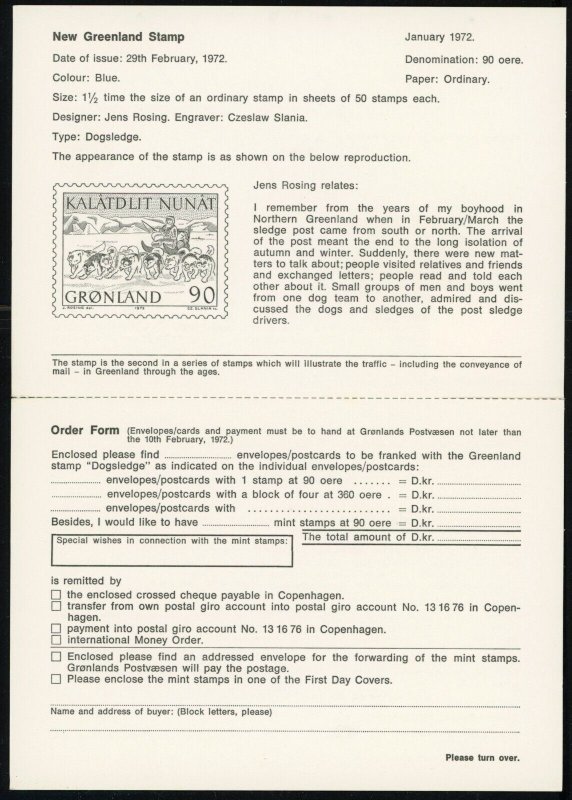 Greenland 81 Dog Sled FDC First Day Issue 1972 Egedesminde Special Postmark Card