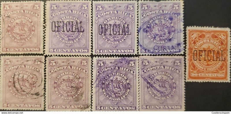 O) 1892 COSTA RICA, COAT OF ARMS,  SCT 37 5c red lilac, SCT  37a  5c violet, OFI