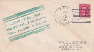 1934, USS Breese, DD-122, Armistice Day, Pearl Harbor to Columbia, OH (N7070)