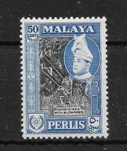 MALAYA PERLIS SG37a 1962 50c BLACK & BLUE p12½x13 MTD MINT