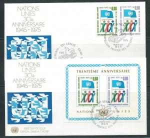 UN Geneva 50-2 1975 30th UN Geneva Cachet FDC set of 2 co...