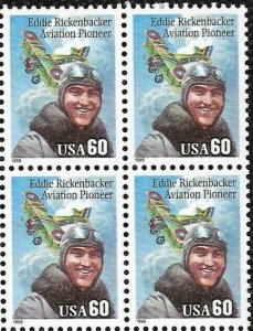 1995 Eddie Rickenbacker Block of 4 60c Postage Stamps, Sc# 2998, MNH, OG