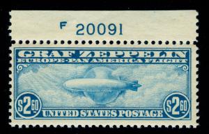 MOMEN: US STAMPS #C15 MINT OG NH GRAF ZEPPELIN PLATE SINGLE